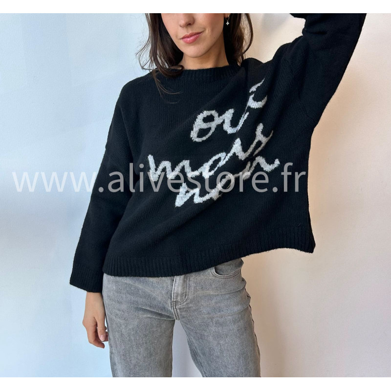 Pull Sofia manches longues avec inscription – blanc, gris ou noir | ALIVE STORE