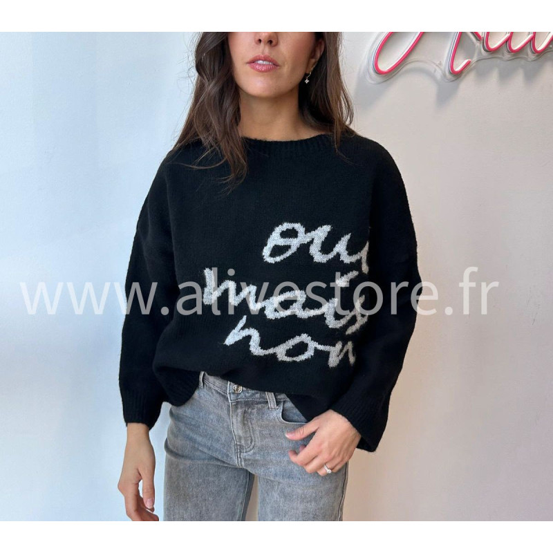 Pull Sofia manches longues avec inscription – blanc, gris ou noir | ALIVE STORE
