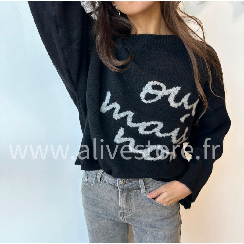 Pull Sofia manches longues avec inscription – blanc, gris ou noir | ALIVE STORE