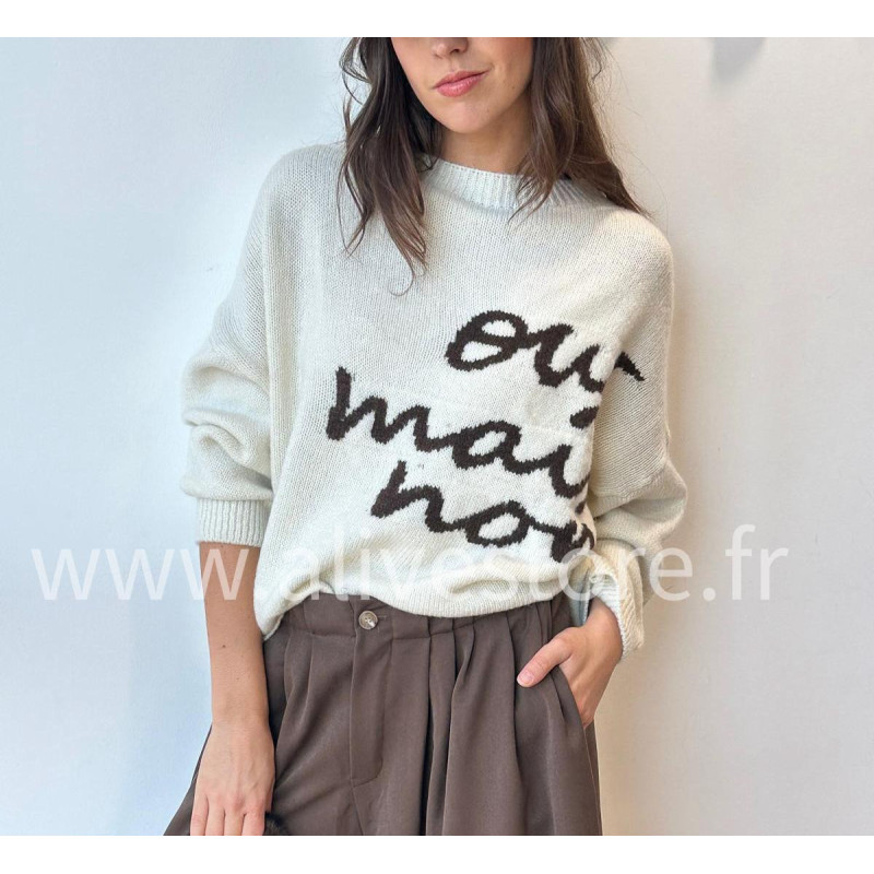 Pull Sofia manches longues avec inscription – blanc, gris ou noir | ALIVE STORE