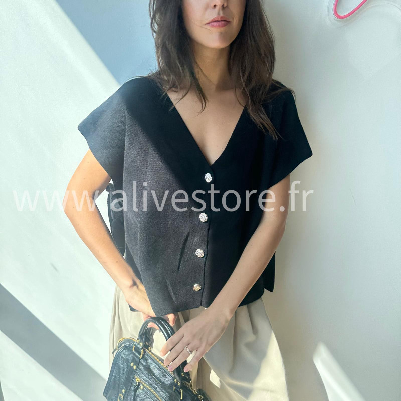 Gilet sans manches Léana avec nœuds latéraux – blanc, beige, marron, bordeaux, noir – ALIVE STORE