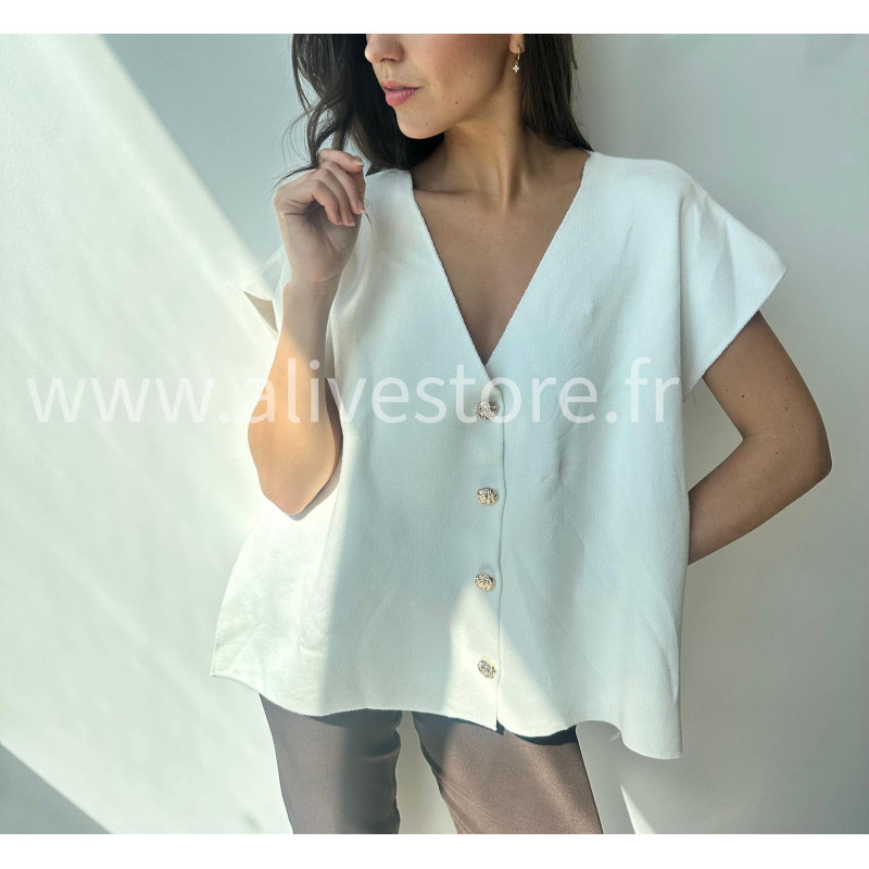 Gilet sans manches Léana avec nœuds latéraux – blanc, beige, marron, bordeaux, noir – ALIVE STORE