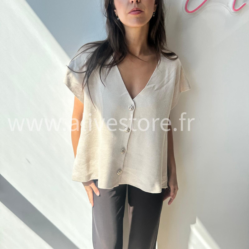 Gilet sans manches Léana avec nœuds latéraux – blanc, beige, marron, bordeaux, noir – ALIVE STORE