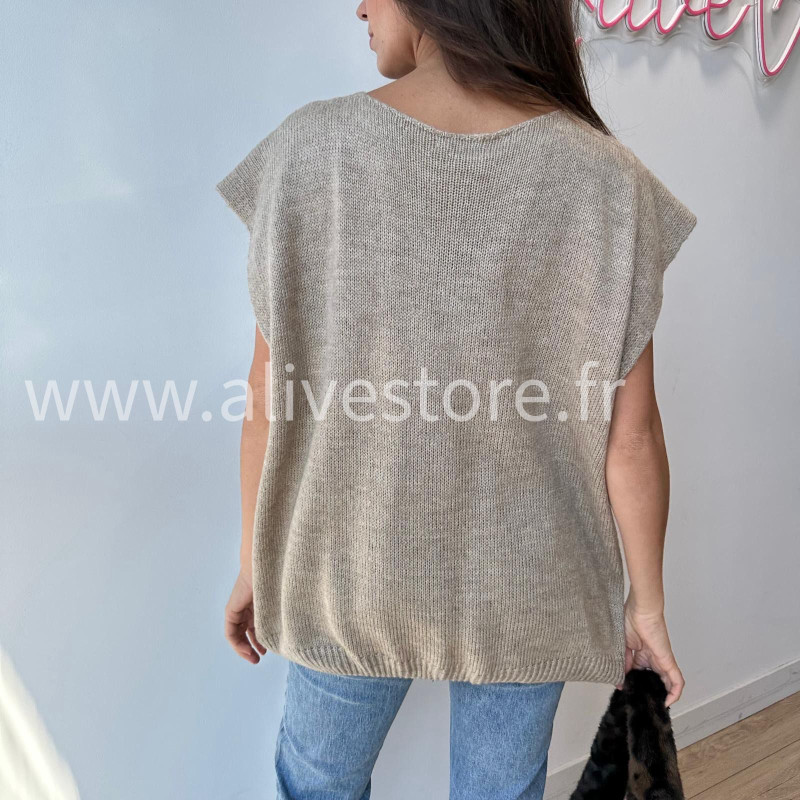 Gilet Lucia avec poches jean et léopard – ALIVE STORE