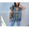 Gilet Lucia avec poches jean et léopard – ALIVE STORE