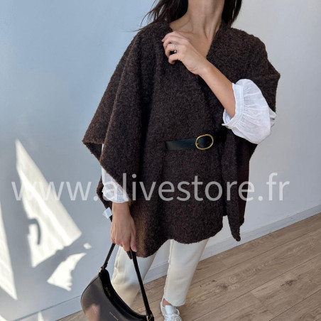 Cape Giuliana femme avec ceinture – Blanc, Marron, Noir – ALIVE STORE