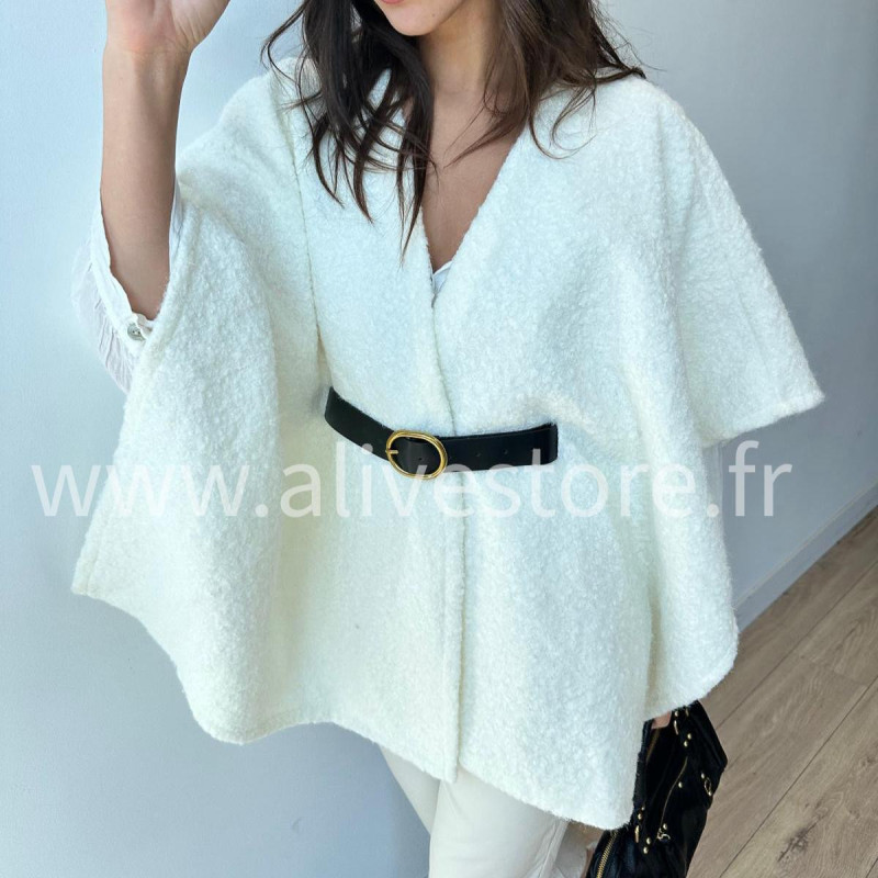 Cape Giuliana femme avec ceinture – Blanc, Marron, Noir – ALIVE STORE