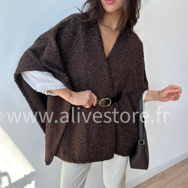 Cape Giuliana femme avec ceinture – Blanc, Marron, Noir – ALIVE STORE