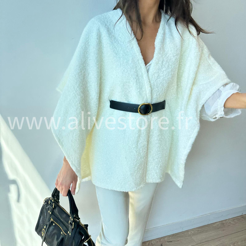 Cape Giuliana femme avec ceinture – Blanc, Marron, Noir – ALIVE STORE