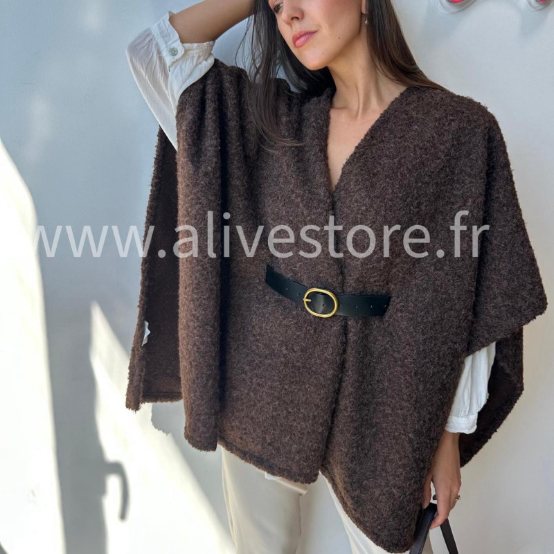 Cape Giuliana femme avec ceinture – Blanc, Marron, Noir – ALIVE STORE