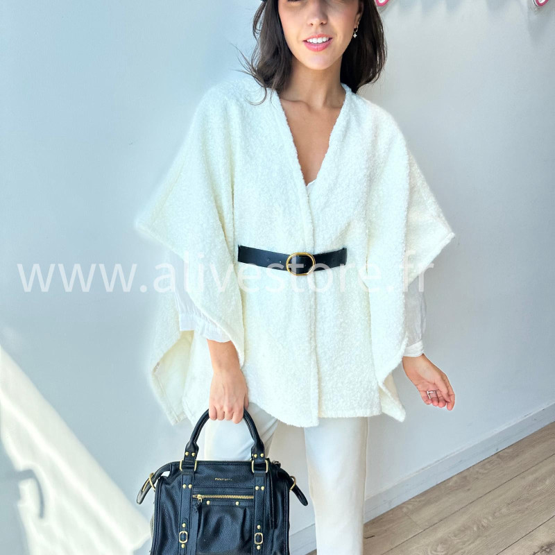 Cape Giuliana femme avec ceinture – Blanc, Marron, Noir – ALIVE STORE