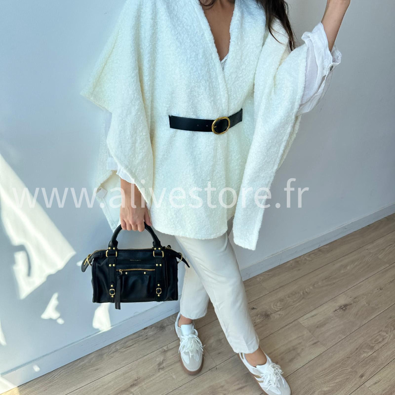 Cape Giuliana femme avec ceinture – Blanc, Marron, Noir – ALIVE STORE