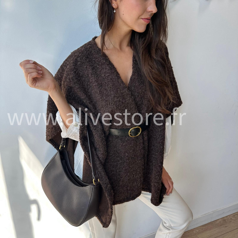 Cape Giuliana femme avec ceinture – Blanc, Marron, Noir – ALIVE STORE