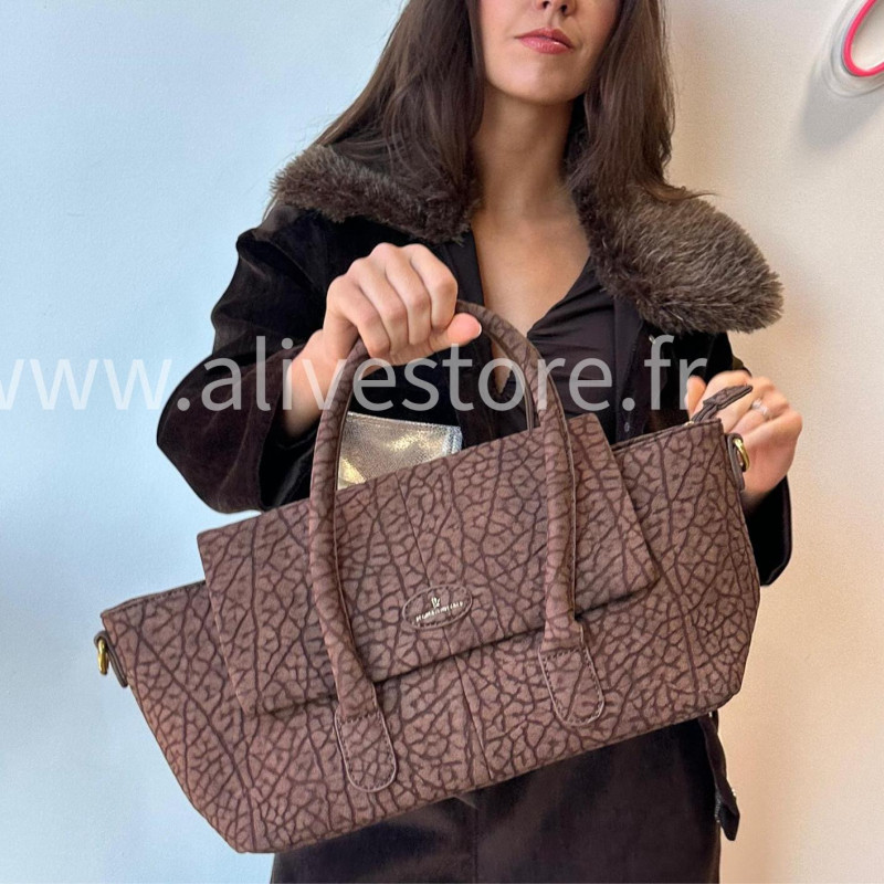 Sac Nora structuré avec bandoulière – marron ou camel – ALIVE STORE