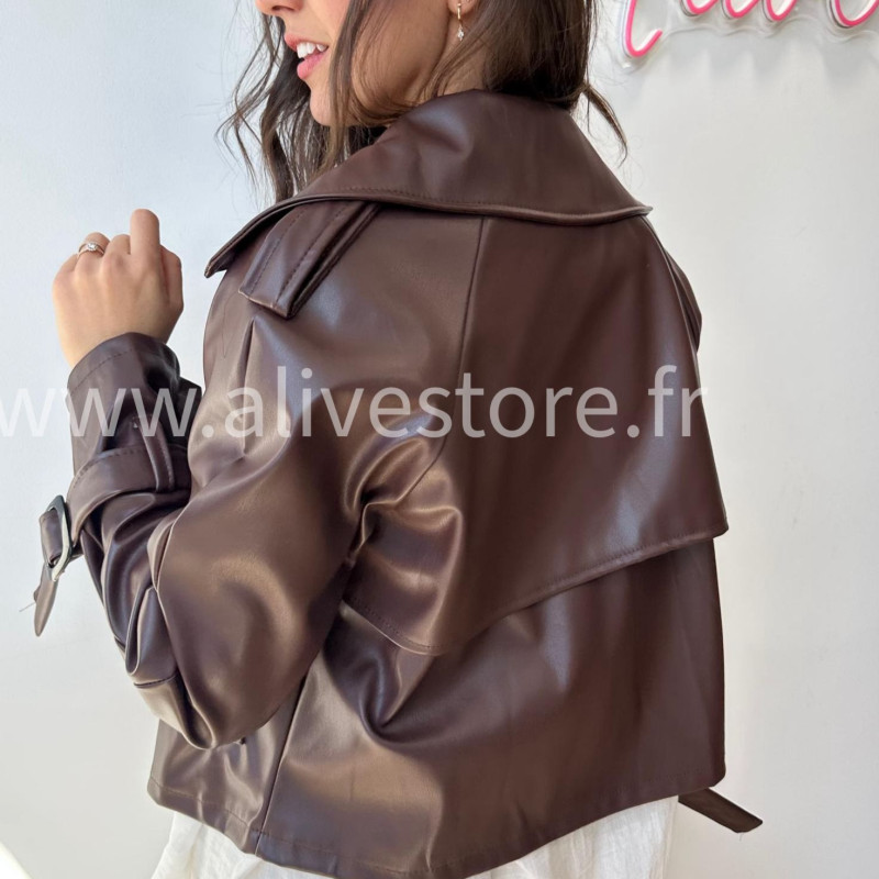 Veste Emilia en similicuir – marron ou noir – ALIVE STORE