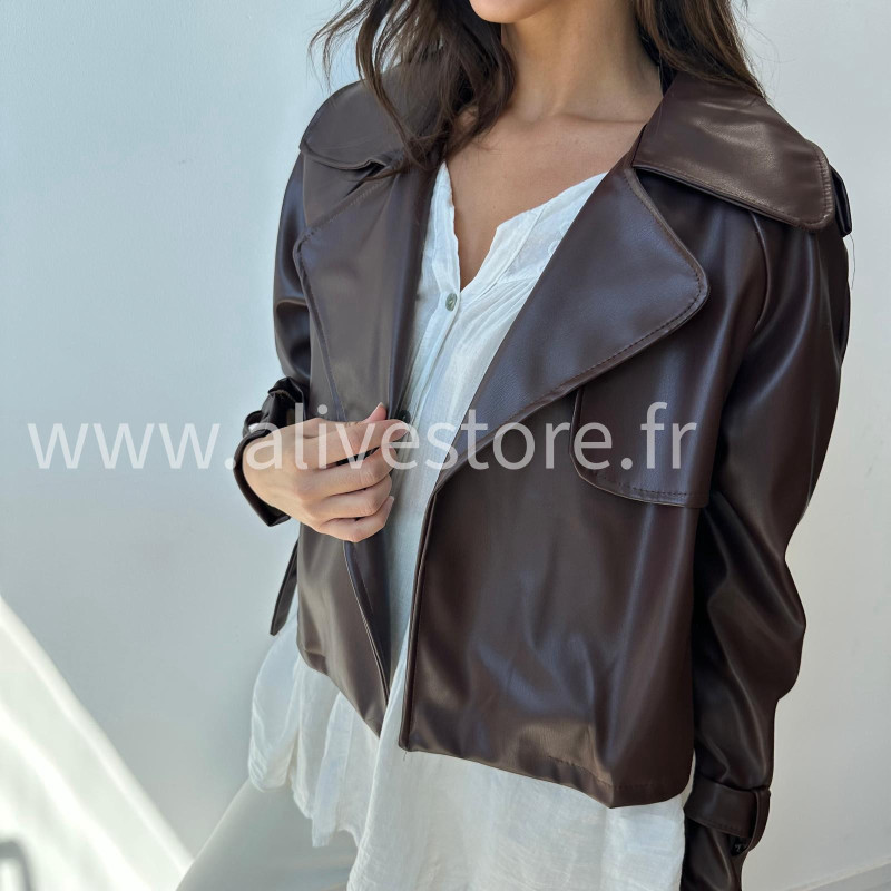 Veste Emilia en similicuir – marron ou noir – ALIVE STORE