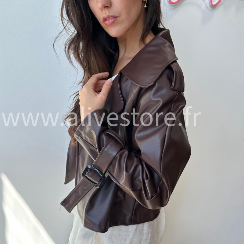 Veste Emilia en similicuir – marron ou noir – ALIVE STORE