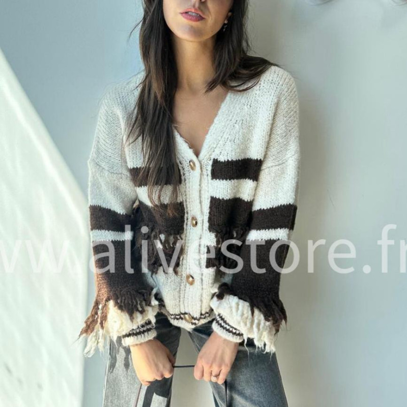 Pull Maya à franges et rayures – Made in Italie – ALIVE STORE