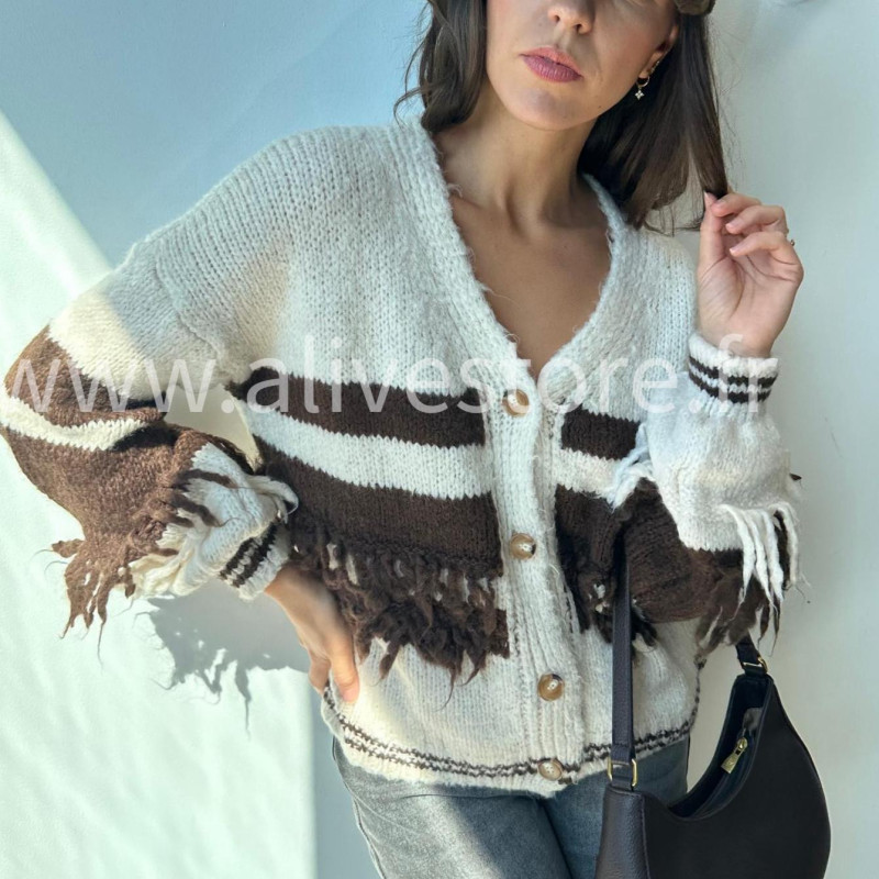 Pull Maya à franges et rayures – Made in Italie – ALIVE STORE