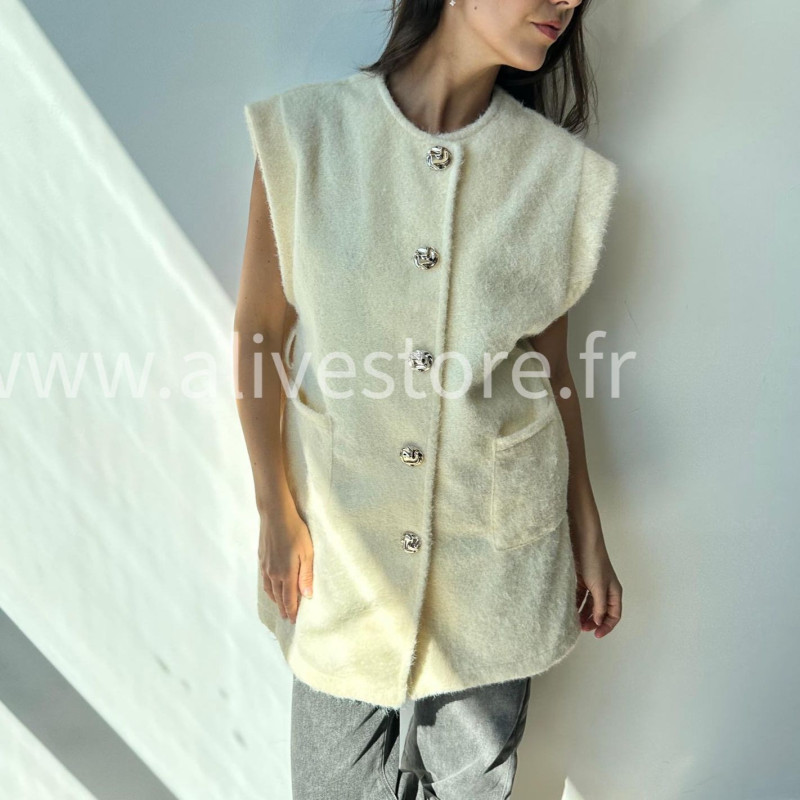 Gilet long sans manches Camilla – Boutons bijou made in Italie | ALIVE STORE