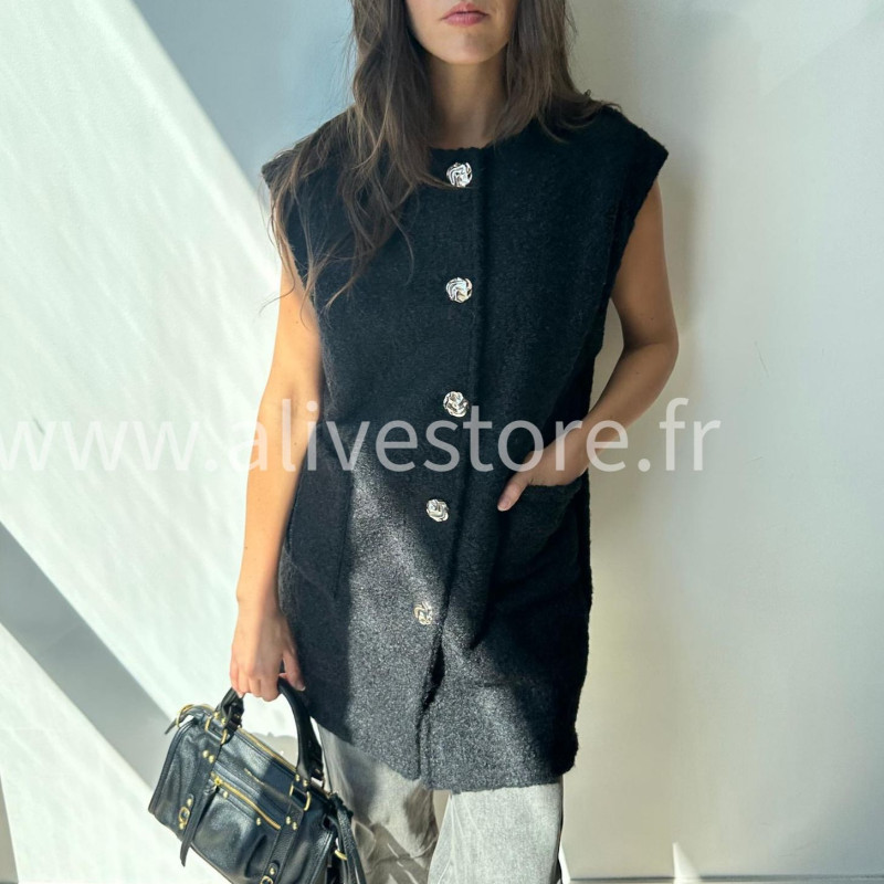 Gilet long sans manches Camilla – Boutons bijou made in Italie | ALIVE STORE