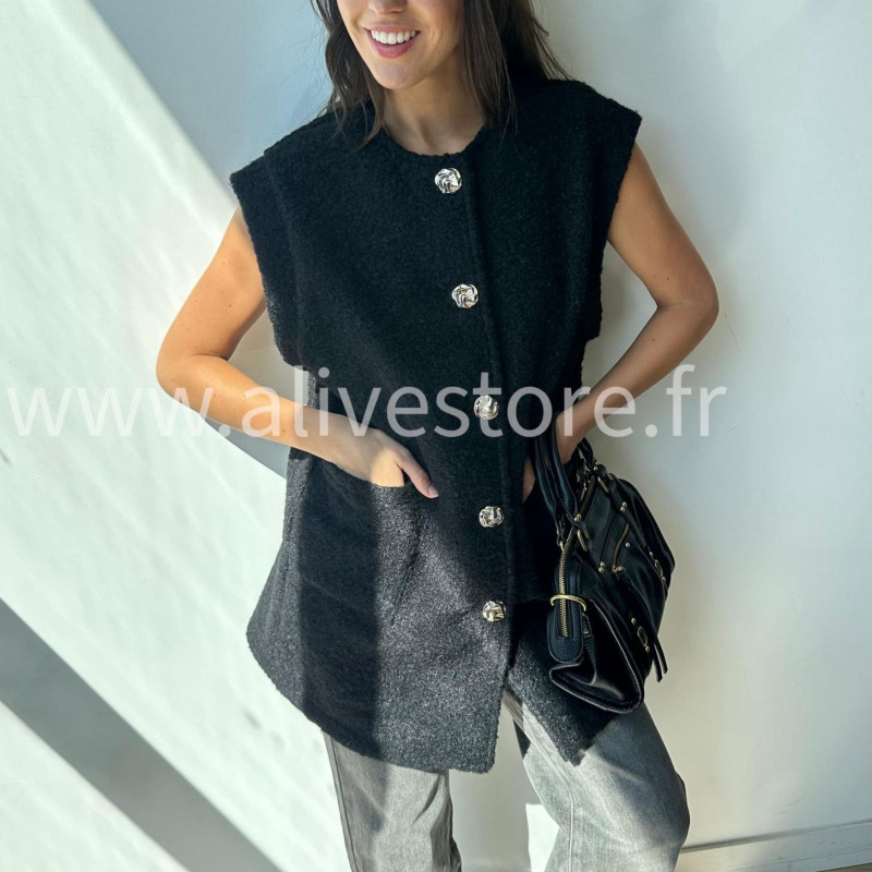 Gilet long sans manches Camilla – Boutons bijou made in Italie | ALIVE STORE