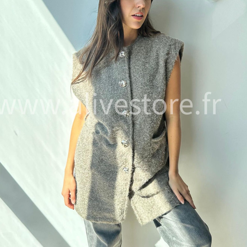 Gilet long sans manches Camilla – Boutons bijou made in Italie | ALIVE STORE