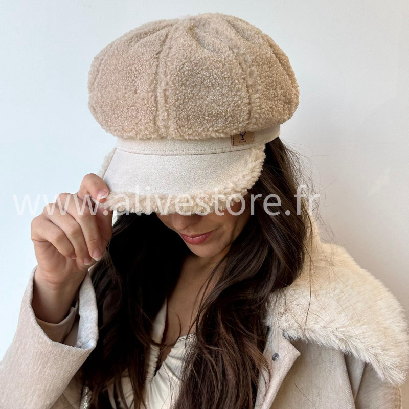 Casquette hiver effet moumoute Léa – beige, marron ou noir – Alive Store