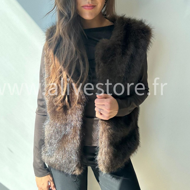 Veste sans manches Neva en fausse fourrure marron – Alive Store