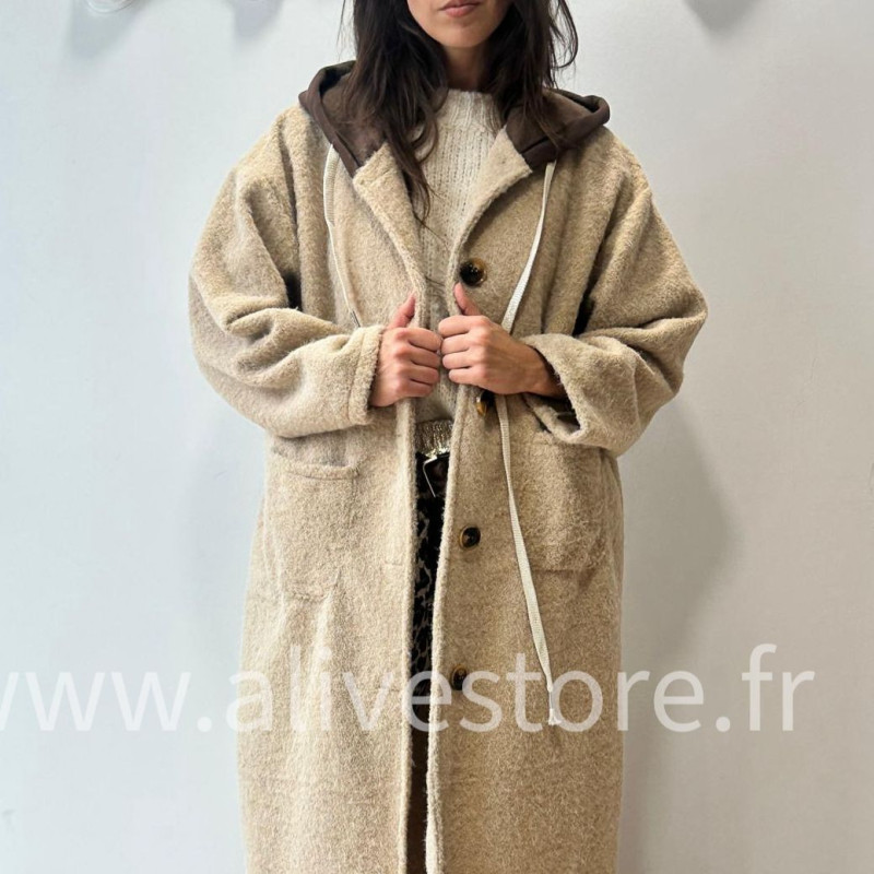 MANTEAU ANITA AVEC CAPUCHE MARRON – ALIVE STORE