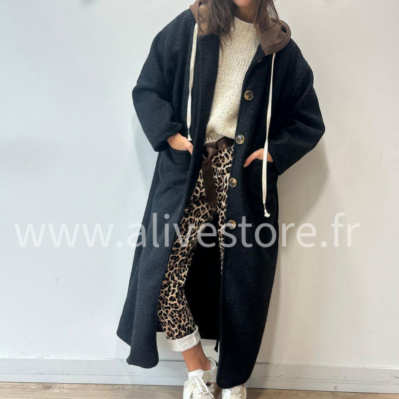 MANTEAU ANITA AVEC CAPUCHE MARRON – ALIVE STORE