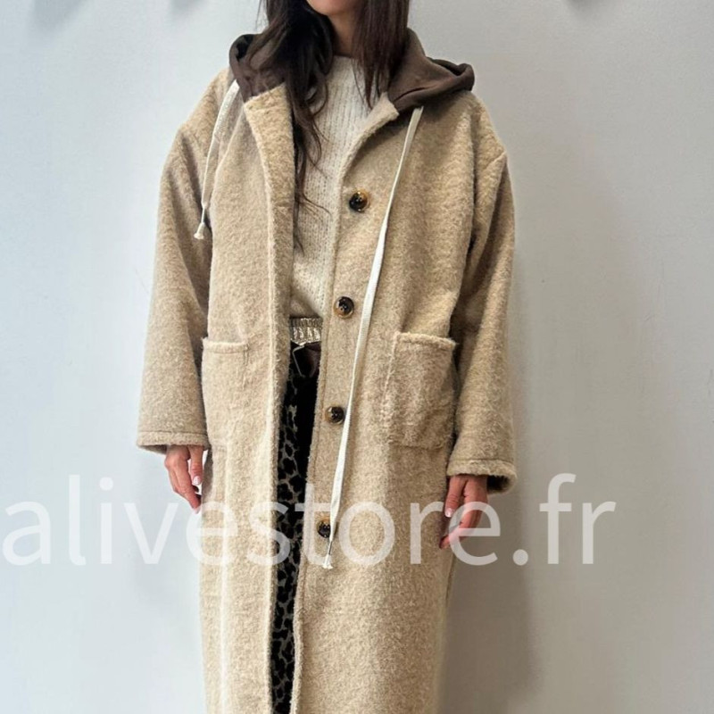 MANTEAU ANITA AVEC CAPUCHE MARRON – ALIVE STORE