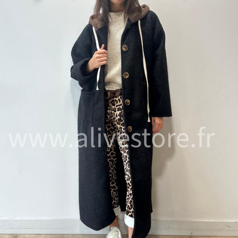MANTEAU ANITA AVEC CAPUCHE MARRON – ALIVE STORE
