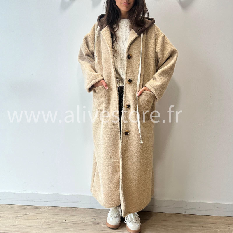 MANTEAU ANITA AVEC CAPUCHE MARRON – ALIVE STORE