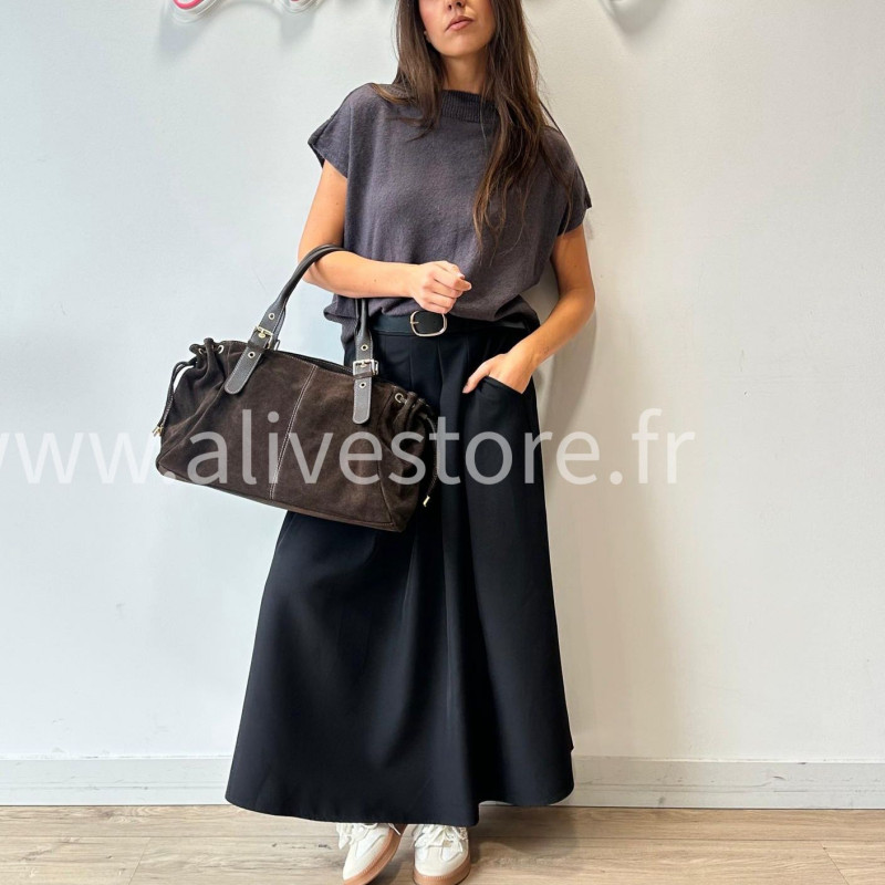 JUPE LONGUE MAYA AVEC CEINTURE NOIRE – ALIVE STORE