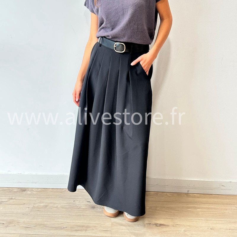 JUPE LONGUE MAYA AVEC CEINTURE NOIRE – ALIVE STORE