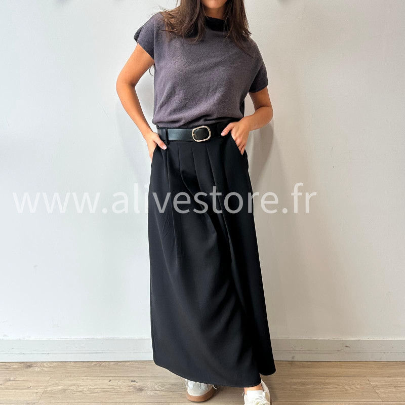 JUPE LONGUE MAYA AVEC CEINTURE NOIRE – ALIVE STORE