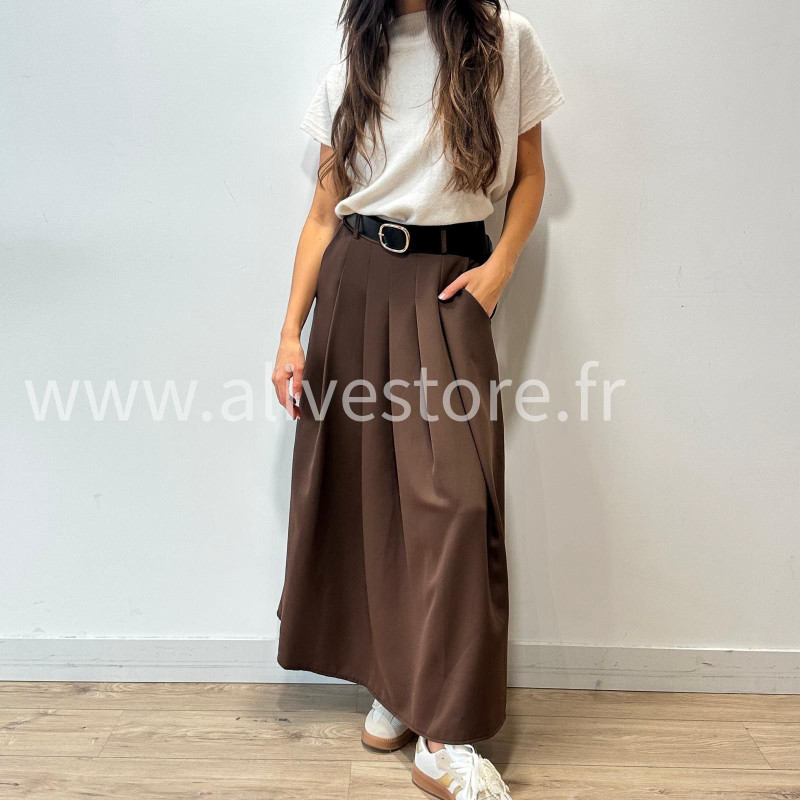 JUPE LONGUE MAYA AVEC CEINTURE NOIRE – ALIVE STORE