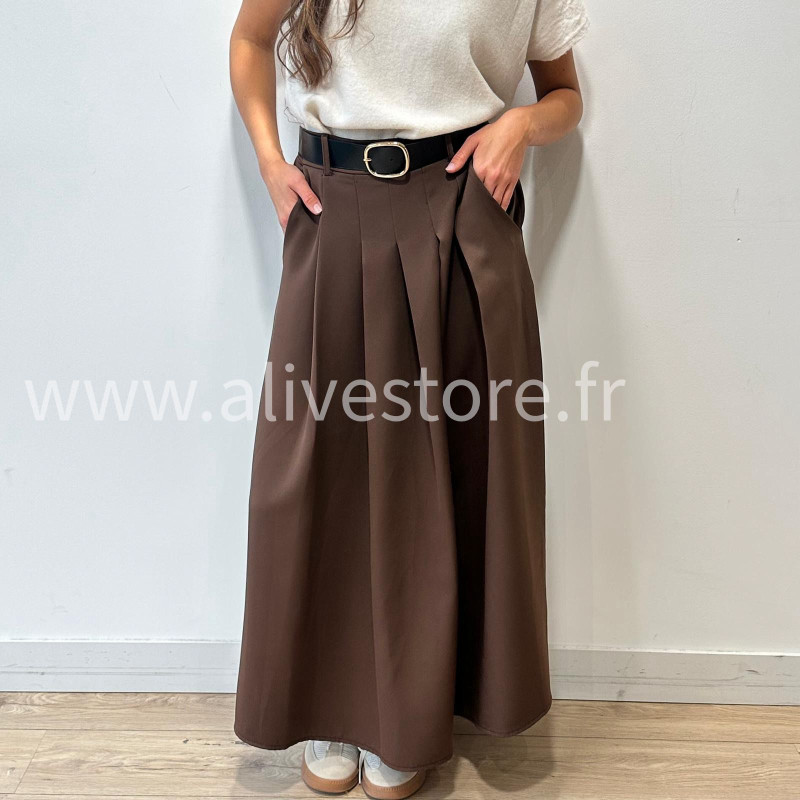 JUPE LONGUE MAYA AVEC CEINTURE NOIRE – ALIVE STORE