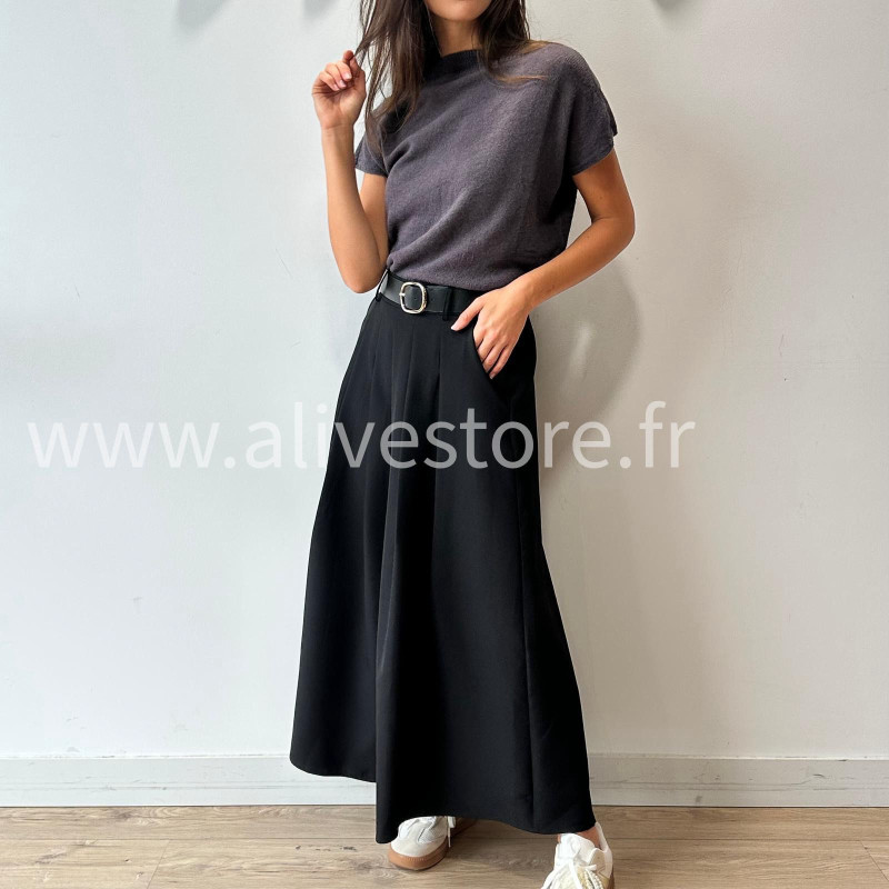 JUPE LONGUE MAYA AVEC CEINTURE NOIRE – ALIVE STORE