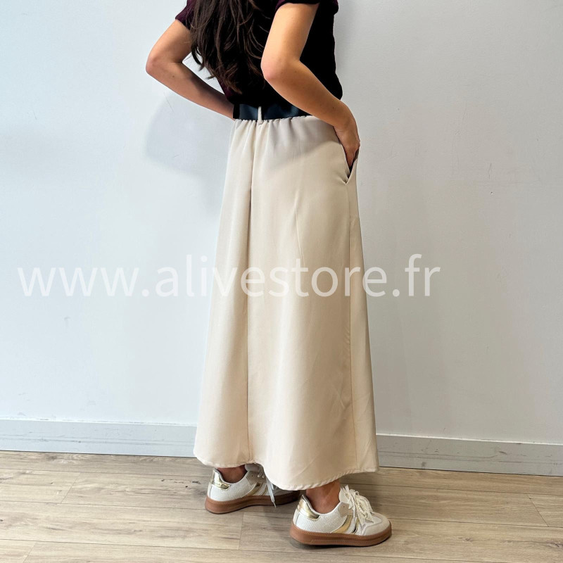 JUPE LONGUE MAYA AVEC CEINTURE NOIRE – ALIVE STORE