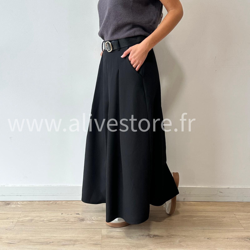 JUPE LONGUE MAYA AVEC CEINTURE NOIRE – ALIVE STORE