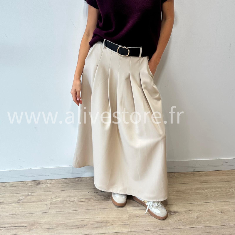 JUPE LONGUE MAYA AVEC CEINTURE NOIRE – ALIVE STORE