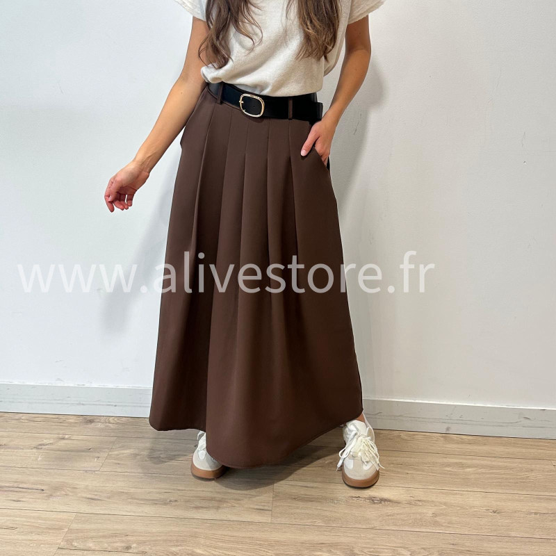 JUPE LONGUE MAYA AVEC CEINTURE NOIRE – ALIVE STORE