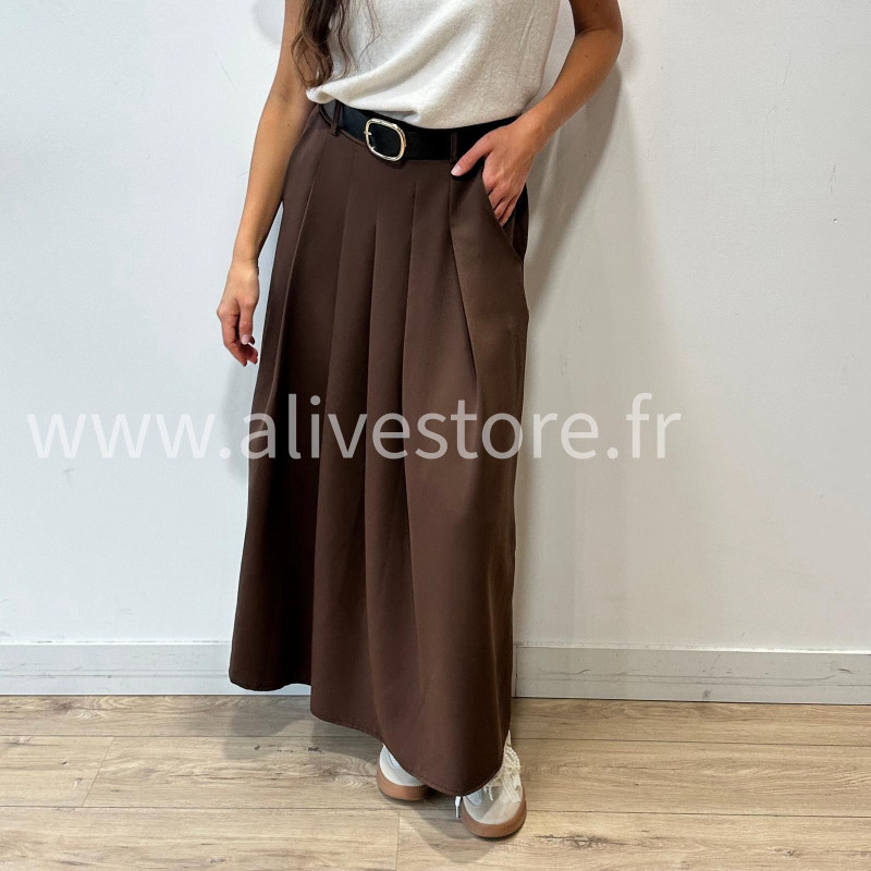 JUPE LONGUE MAYA AVEC CEINTURE NOIRE – ALIVE STORE