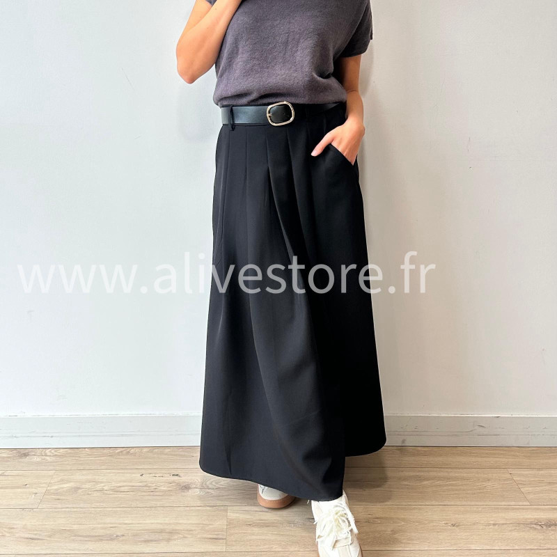 JUPE LONGUE MAYA AVEC CEINTURE NOIRE – ALIVE STORE