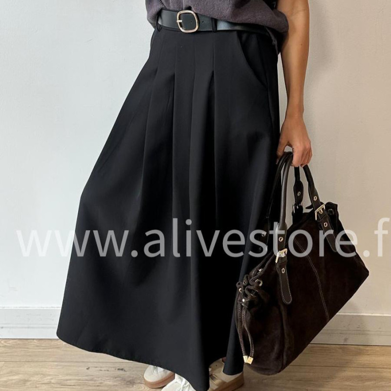 JUPE LONGUE MAYA AVEC CEINTURE NOIRE – ALIVE STORE
