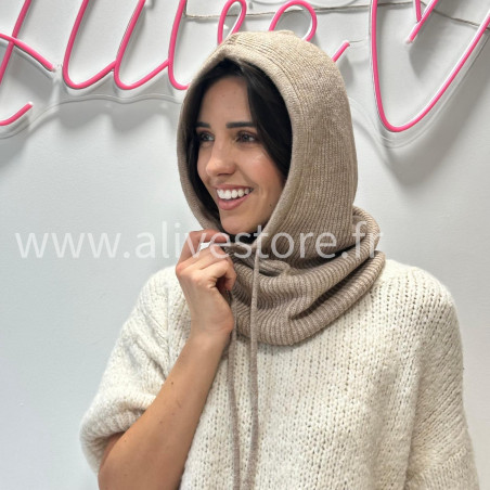 CAGOULE LÉA EN MAILLE TAUPE – ALIVE STORE