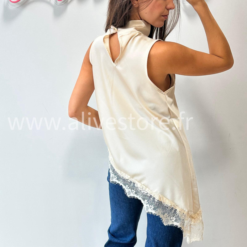 TOP GIULIA BEIGE DENTELLE ASYMÉTRIQUE – ALIVE STORE