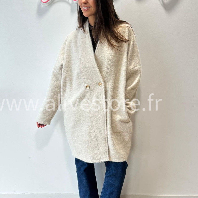 MANTEAU SARA BEIGE LAINE LONG – ALIVE STORE